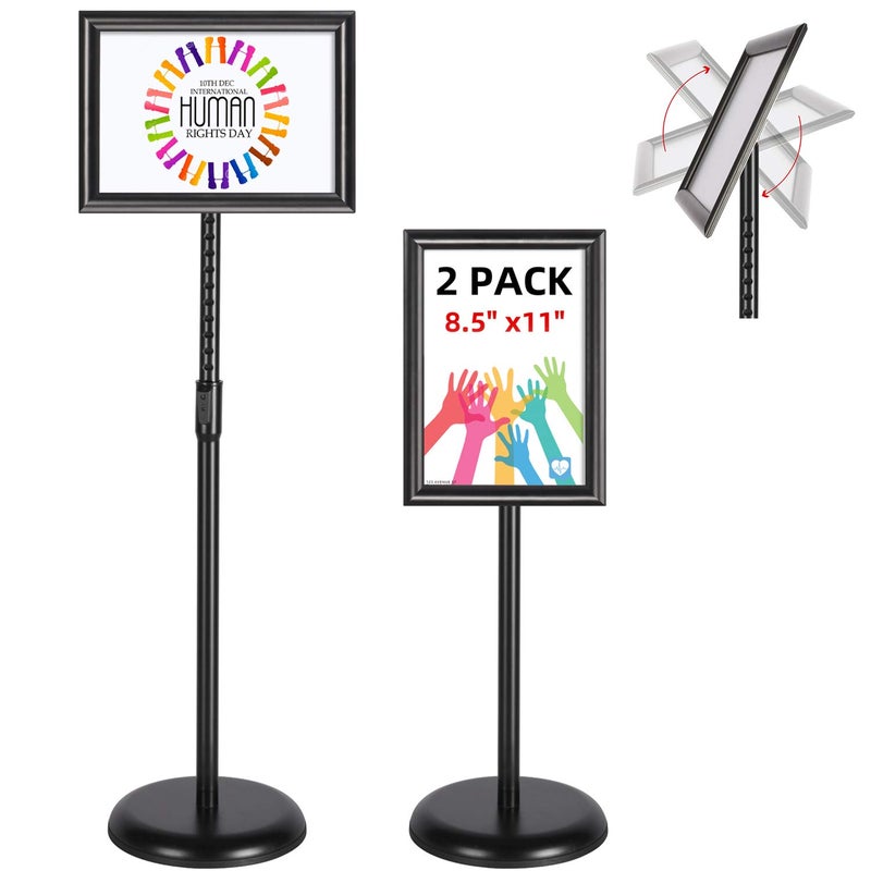 T-Sign Adjustable Heavy Duty Pedestal Sign Holder Floor Stand, Sign Stand Poster Stand, Standing Floor, 8.5 x 11 inch, Vertical & Horizontal View, Outdoor Standing Display Sign Holders Aluminum Black 2 Pack - Image 1